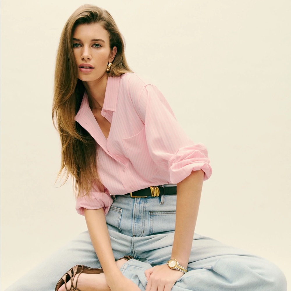 REFORMATION Women's Pink Button-Up Shirt - Classic Collared Top